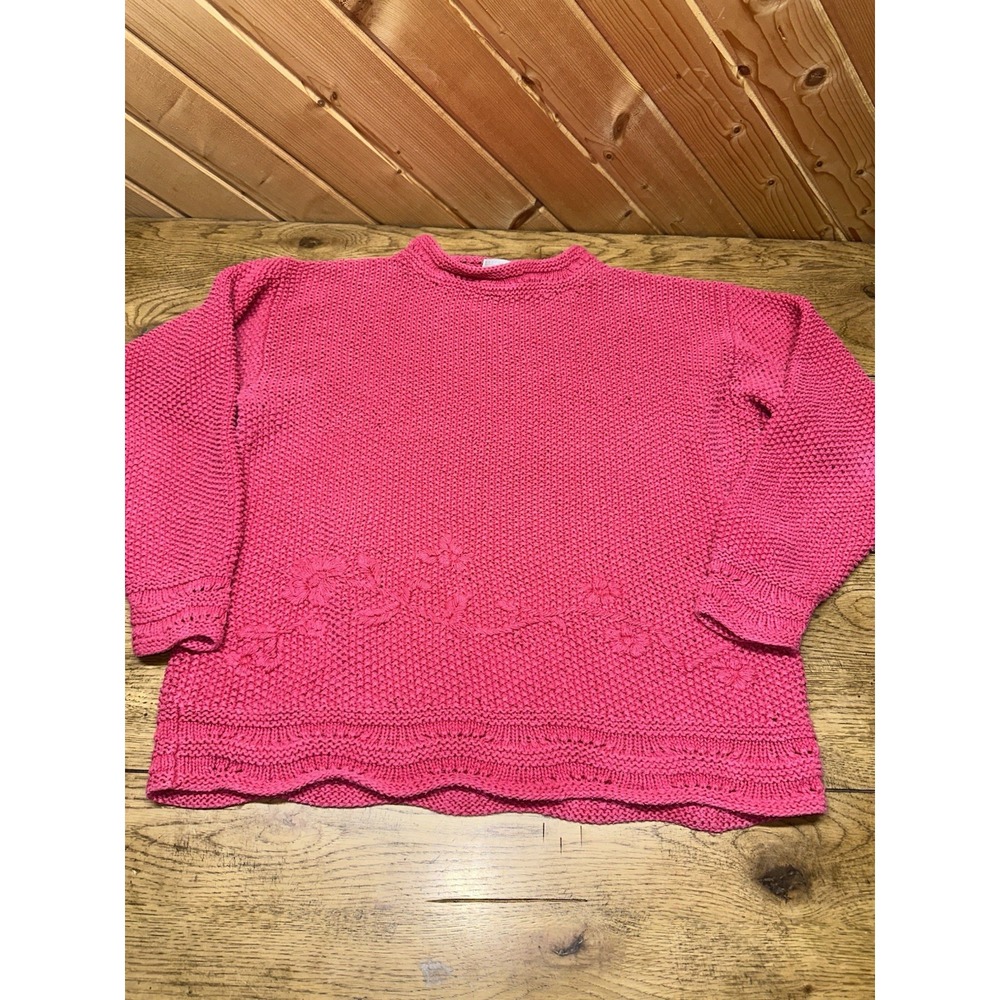 VTG 90's Y2K Preferred Classix Pink Floral Cable Knit 3D Boxy Sweater | Womens M